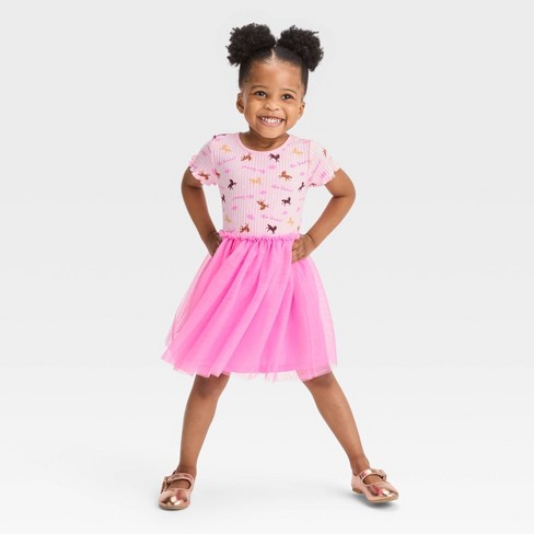  Ribbed Tulle Dress for Toddler Girls Short Sleeve