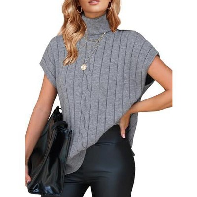 EXLURA EXLURA Women's Turtleneck Sleeveless Sweater Vest Casual Short Cap Sleeve Knit Pullover Tank Tops 2025 Fashion Fall Clothes