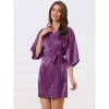 cheibear Women's Bridal Party Three Quarter Sleeve Tie Waist Satin Robe Pajamas - 3 of 4