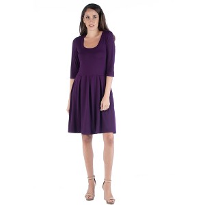 Womens Scoop Neck Three Quarter Sleeve Fit N Flare Knee Length Dress - 24seven Comfort Apparel™ - 1 of 4