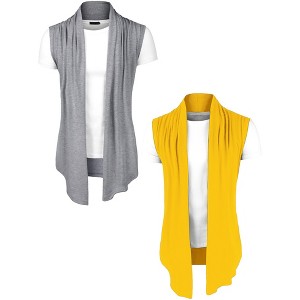 Lars Amadeus Men's Lightweight Asymetric Hem Sleeveless Cardigan 2 Packs - 1 of 4