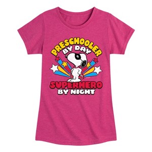 Girls' - Peanuts - Snoopy Preschooler By Day Superhero By Night Fitted Short Sleeve Graphic T-Shirt - 1 of 4