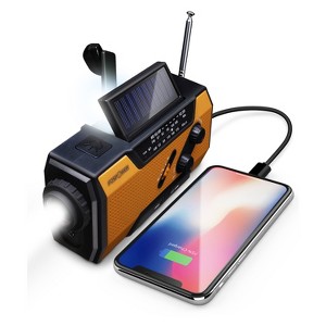 FosPower Solar Hand Crank Emergency Radio with Flashlight Cell Phone Charger, AM/FM/NOAA Weather Radio Power Bank, IPX3 SOS Alarm Reading Lamp - 1 of 4