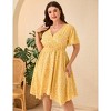 YESFASHION Plus Size Women Wrap V Neck Midi Dress Short Sleeves High Waist Irregular Hem Casual Summer Dress - 3 of 4