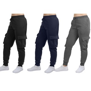Blue Ice Women's Loose Fit Fleece Jogger Sweatpants with Velcro Cargo Pockets-3 Pack - 1 of 4