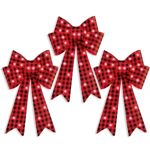 Best Choice Products Set of 3 Pre-Lit Christmas Bows, Indoor/Outdoor LED Holiday Décor w/ 8 Light Functions - 1 of 4