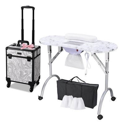 Byootique Folding Manicure Nail Table & Rolling Makeup Train Case CB Graystone