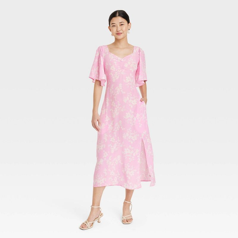 Women's Crepe Flutter Short Sleeve Midi Dress - A New Day™, 1 of 12
