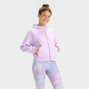 Girls' Active Comfort Full-Zip Hooded Sweatshirt - All In Motion™ - 1 of 3