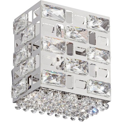 Possini Euro Design Modern Wall Light Sconce LED Chrome Hardwired 8" High Fixture Glass Crystal Beaded Bedroom Bathroom Hallway
