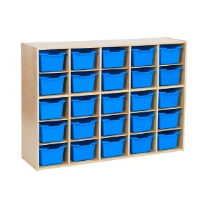 ECR4Kids Streamline 25 Cubby Tray Cabinet with 25 Scoop Front Storage Bins, 5x5, Natural - 1 of 4