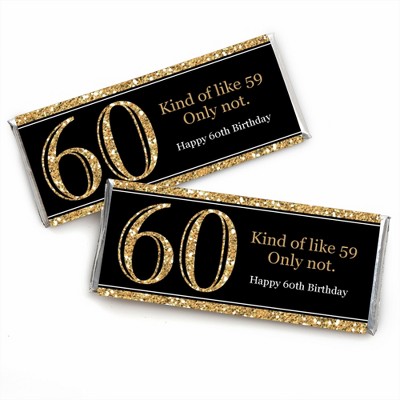 Big Dot of Happiness Adult 60th Birthday - Gold - Candy Bar Wrappers Birthday Party Favors - Set of 24