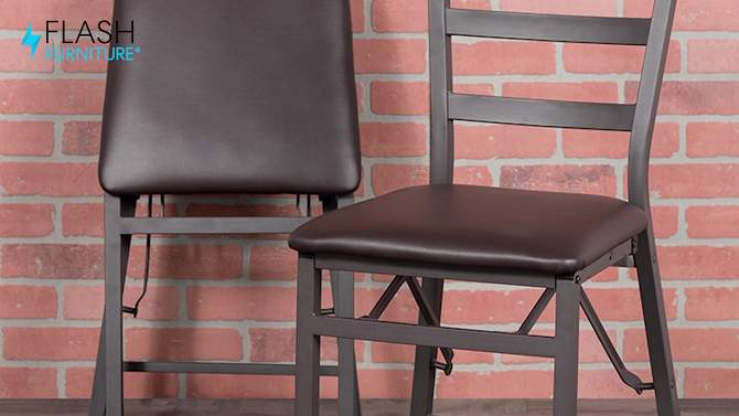 Flash Furniture HERCULES Series Brown Folding Ladder Back Metal Chair with Brown Vinyl Seat, 2 of 12, play video