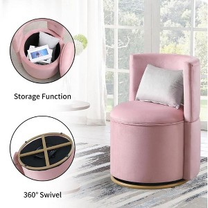 Velvet 360° Swivel Accent Chair with Storage Function, Velvet Curved Chair with Gold Metal Base for Living Room Bedroom Nursery Room - 1 of 4