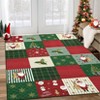 Christmas Patchwork Area Rug, Washable Ultra Thin Non Shedding Low Pile Carpet, Soft Non Slip Holiday Floor Mat for Home, Red/Green - 2 of 4