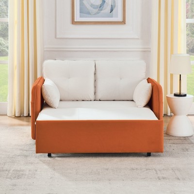 53" Modern Convertible Sofa Bed, Velvet Fabric Pull Out Sleeper Loveseat With USB Port And 2 Removable Armrests