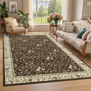Floral Area Rugs for Living Room Bedroom Soft Farmhouse Washable Rug Non-Slip Low Pile Accent Carpet - 1 of 4
