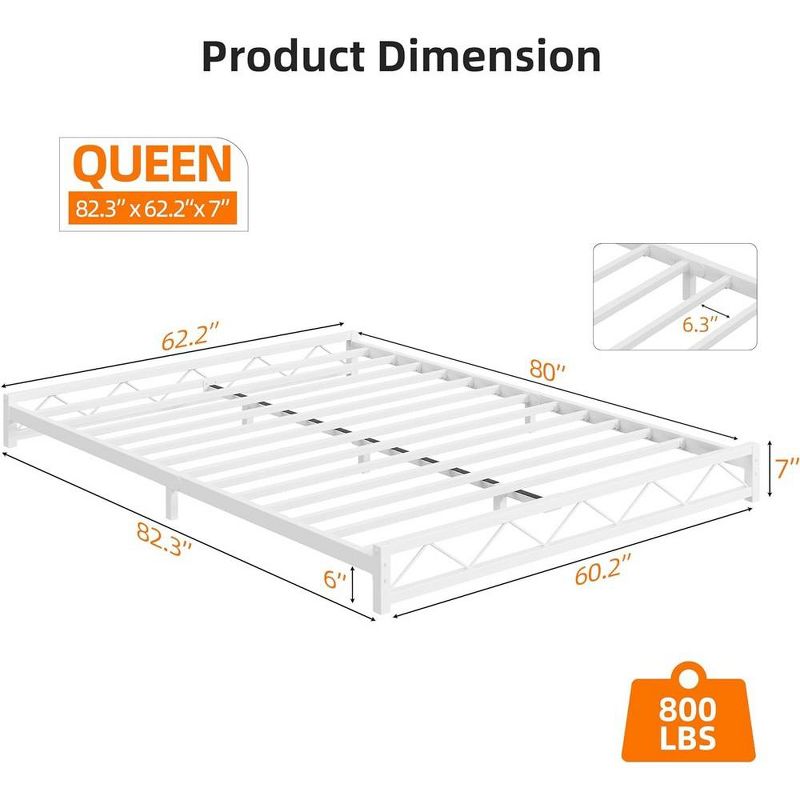 Whizmax 6 Inch Queen Size Metal Platform Bed Frame with Wavy Pattern, Mattress Foundation, No Box Spring Needed, Easy Assembly, White, 4 of 8