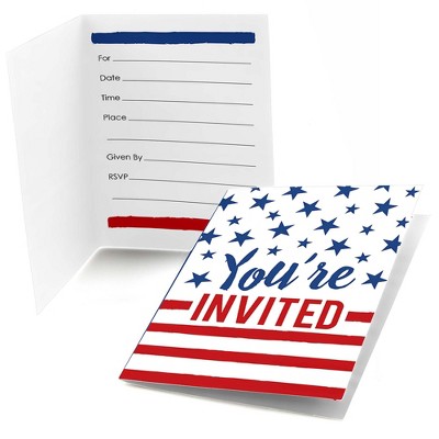 Big Dot of Happiness Stars and Stripes - Fill-in Memorial Day, 4th of July and Labor Day USA Patriotic Party Invitations (8 Count)