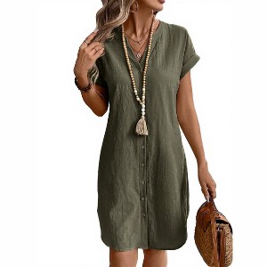 Coolmee MIdi Dresses for Women Casual Summer Button Down Tshirt Dress  Wedding Guest Dresses Short Sleeve Fashion Beach Vacation Clothes S Army  Green : Target