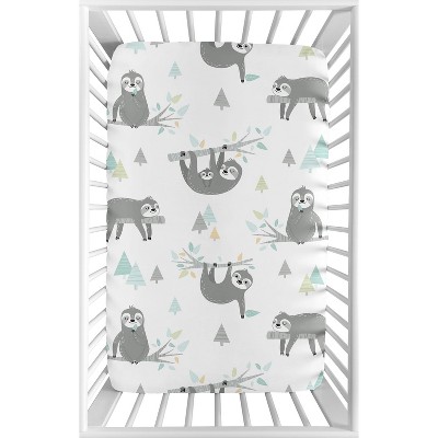 Image of Sweet Jojo Designs Boy or Girl Gender Neutral Unisex Baby Fitted Mini Crib Sheet Sloth Blue Grey and White