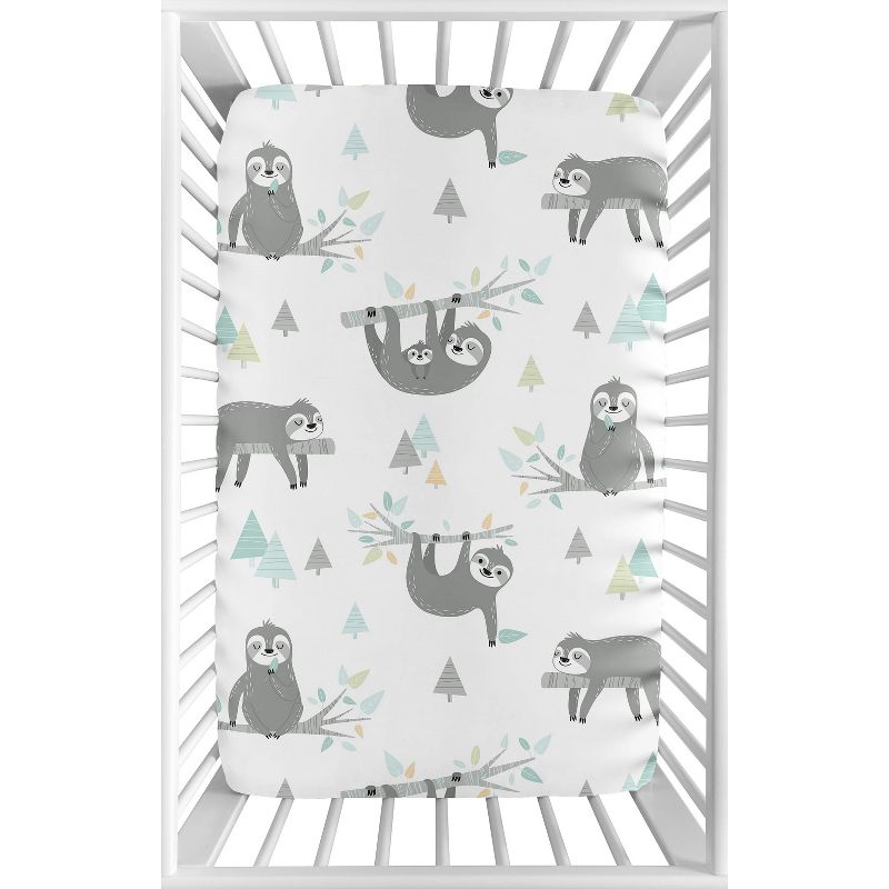 Sweet Jojo Designs Boy or Girl Gender Neutral Unisex Baby Fitted Mini Crib Sheet Sloth Blue Grey and White, 1 of 6