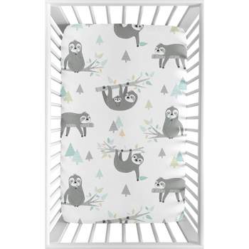 Sweet Jojo Designs Boy or Girl Gender Neutral Unisex Baby Fitted Mini Crib Sheet Sloth Blue Grey and White