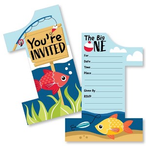 Big Dot of Happiness 1st Birthday Reeling in the Big One - Shaped Fill-In Invites - First Birthday Party Invitation Cards with Envelopes - Set of 12 - 1 of 4