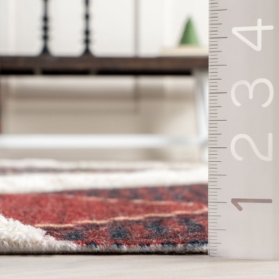Handmade Red and Dark Blue Wool 4' x 6' Plaid Area Rug