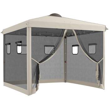Outsunny 10' x 10' Pop Up Canopy Tent, Height Adjustable Instant Screen House with Netting, Windows and Carry Bag