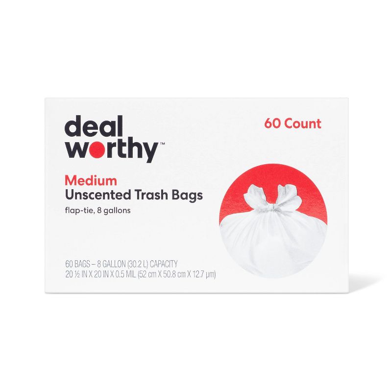Medium Flap-Tie Trash Bags - 8 Gallon - 60ct - Dealworthy&#8482;, 1 of 4
