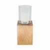 Modern Wooden & Glass Pillar Candle Holder - Mango Wood Base & Glass Cover - Elegant Home & Office Decor for Living Room & Bedroom - 15" Brown - 2 of 4