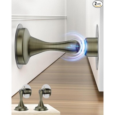 DOMETOUR Magnetic Door Stopper 2 Pack, Stainless Steel, No-Drill Adhesive or Screws, Floor/Wall Mount, Heavy Duty Door Holder, Bronze