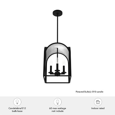 12" Black Iron and Silver Leaf Lantern Pendant Light