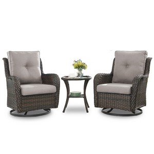 Buenhomino Patio Furniture Sets, 3 Pieces Wicker Outdoor Furniture - 360 Degree Swivel Rocking Chairs and Rattan Side Table for Garden,Porch,Backyard - 1 of 4