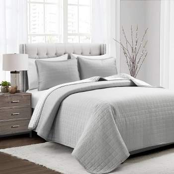 3pc Full/Queen Soft Wave Silver Infused Antimicrobial Reversible Quilt  Gray/Neutral - Lush Décor