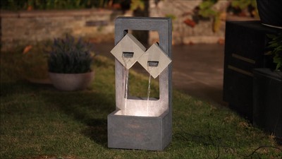 Cascading Gray and Cream Resin Outdoor Fountain with LED Lights