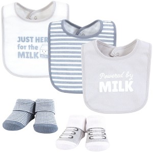 Hudson Baby Cotton Bib and Sock Set, Powered By Milk, One Size - 1 of 4