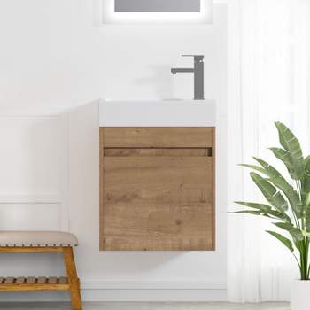 18" Floating Wall Mounted Bathroom Vanity with White Resin Sink and Soft Close Doors - ModernLuxe