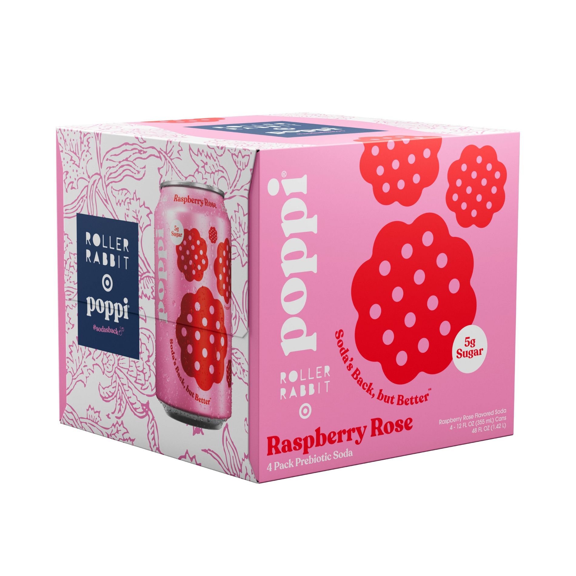 Poppi Prebiotic Soda Raspberry Rose - 4pk/48 fl oz Cans - Roller Rabbit x Target