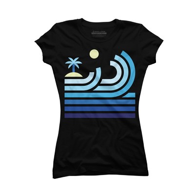 Junior's Design By Humans Cool Waves On a Lonely Beach By quilimo T-Shirt
