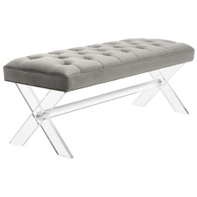 Transitional 48'' Gray Velvet Bench with Acrylic Legs