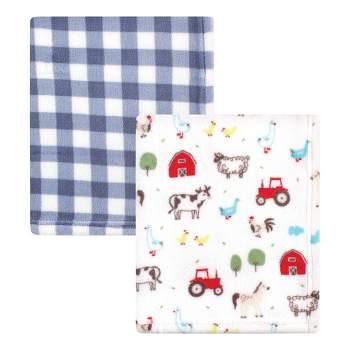 Hudson Baby Infant Boy Silky Plush Blanket, Boy Farm Animals, 30x36 inches