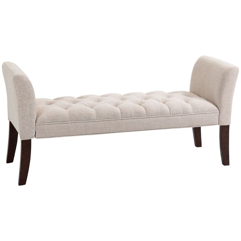HOMCOM End of Bed Bench with Button Tufted Design, Upholstered Bench with Arms and Solid Wood Legs for Bedroom, 1 of 7