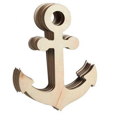 Juvale 6 Piece Wood Cutout for DIY Crafts, Nautical Unfinished Wooden Anchors