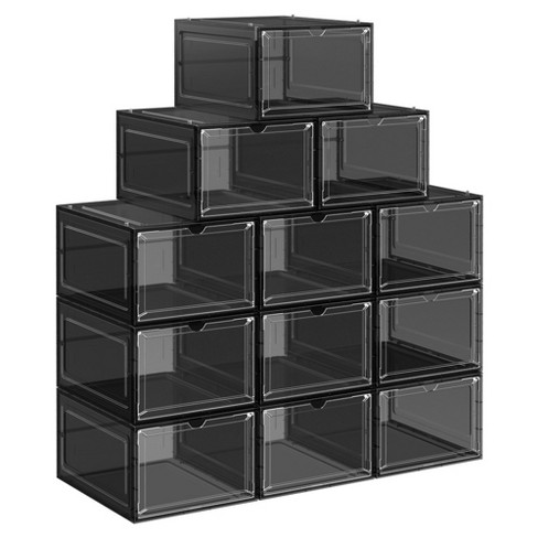 SONGMICS Shoe Boxes Clear Shoe Organizers Set of 12 Black