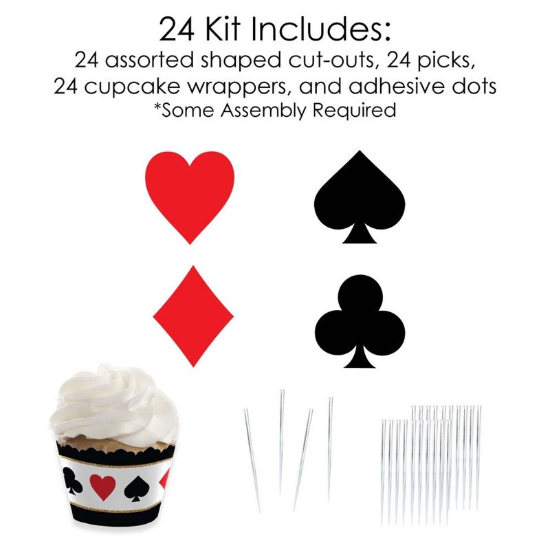 Big Dot of Happiness Las Vegas - Cupcake Decoration - Casino Party Cupcake Wrappers and Treat Picks Kit - Set of 24, 5 of 9