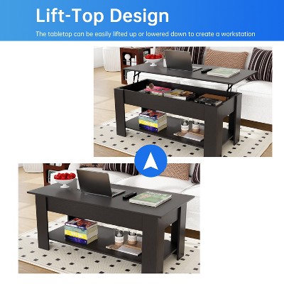 Black Rectangular Wood Lift-Top Coffee Table with Storage