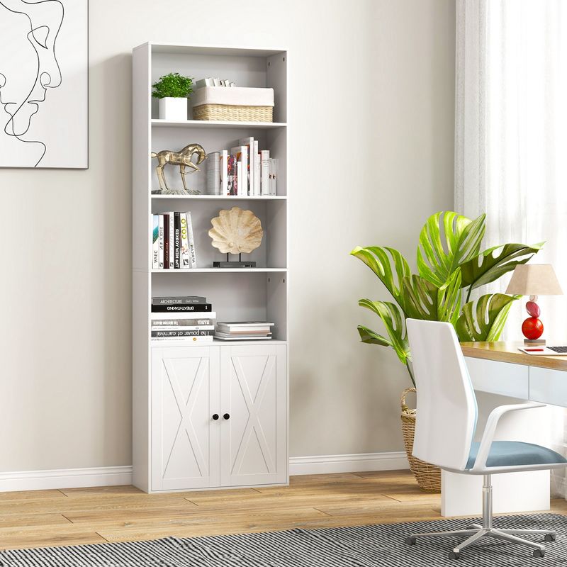 Costway 71'' Farmhouse Bookcase with Doors with 6 Shelves & 2-Door Cabinet for Bedroom White, 2 of 10