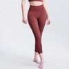 NAYSAYE L Women Yoga Pant Leggings Ribbed Solid High-Waisted Tummy Control Seamless Soft Gym Outfit Yoga Pants for Women Leg Training, Brown - 3 of 4